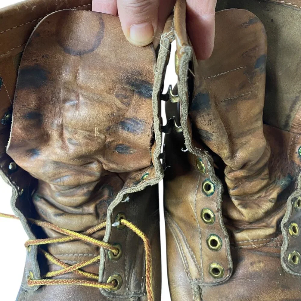 Vintage Herman Leather Work Boots Brown Lace-Up Men‎ Vibram Lug Sole 7-7.5 USA